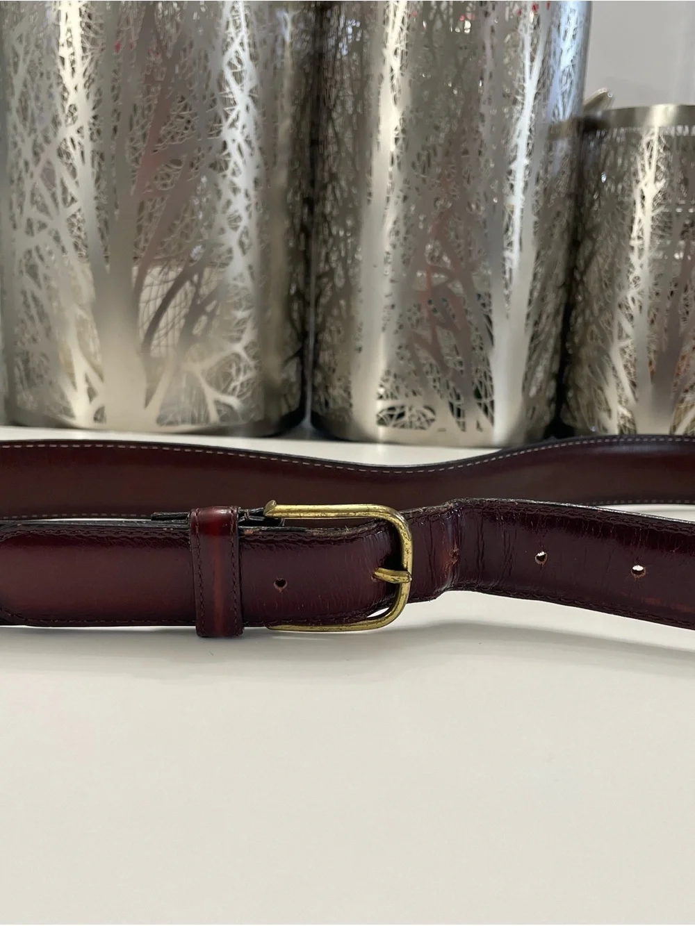 Vintage Dooney & Bourke Men's Burgundy Leather Belt Solid Brass Buckle size 34